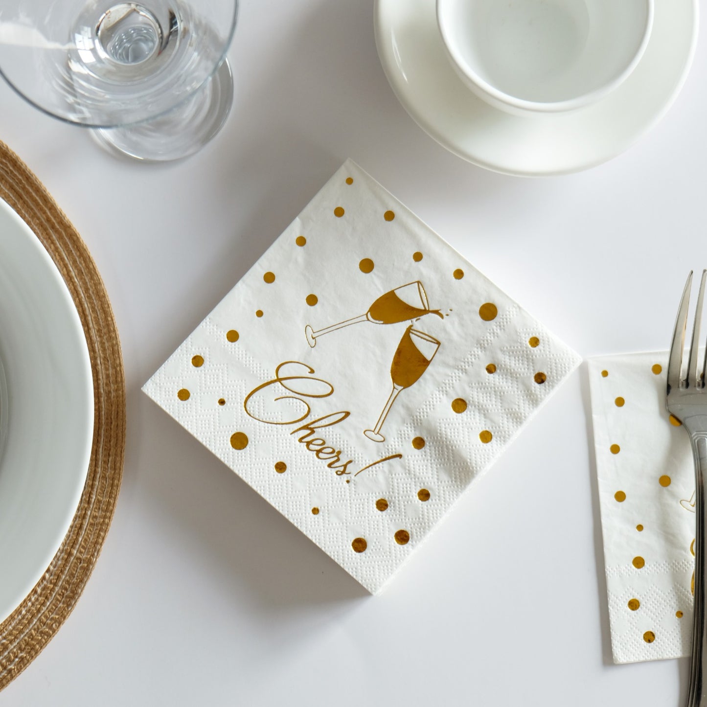 ST&JT White and Gold Cocktail Napkins 3-Ply - Elegant Wedding & Engagement Napkins for Beverages, Drinks, Desserts - Cheers Napkins Perfect for Party, Festival and Events