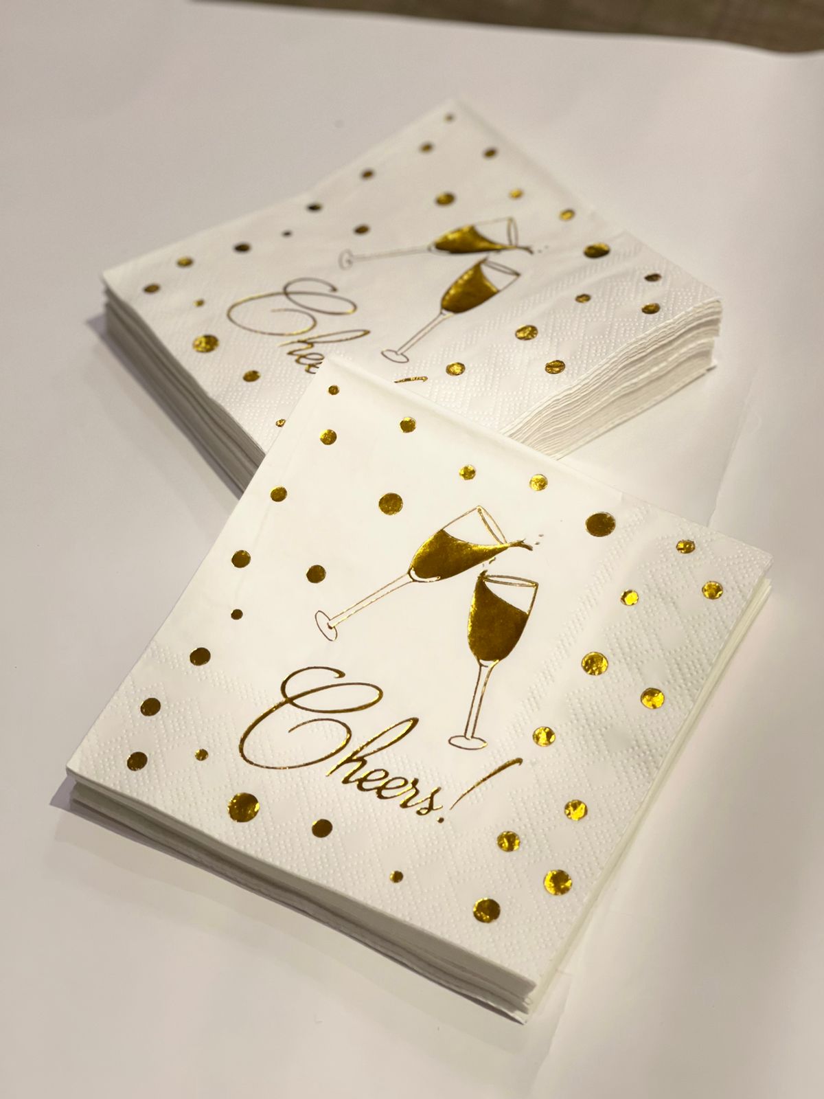 ST&JT White and Gold Cocktail Napkins 3-Ply - Elegant Wedding & Engagement Napkins for Beverages, Drinks, Desserts - Cheers Napkins Perfect for Party, Festival and Events